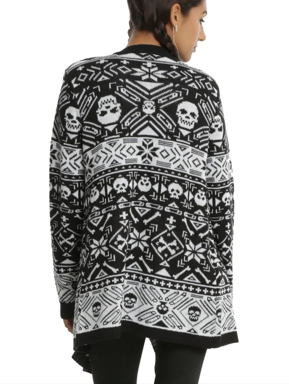 Hot Topic Black & White Skull Fair Isle Girls Flyaway Cardigan Womens Medium L